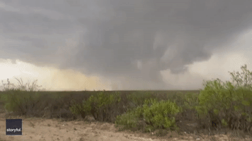 Large Tornado Forms Over Field in Grandfalls, West Texas
