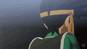 Cartoon gif. Dai from The Adventures of Son Goku turns to stare at something in wide-eyed shock as his mouth hangs open.