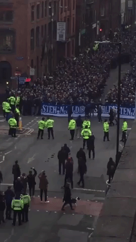 Schalke Fans Party on Manchester Streets Before Champions League Clash