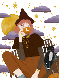 chantallenting cat illustration coffee halloween Sticker