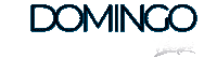Sticker gif. Black text with teal drop shadow reads, in Spanish, 'Domingo.' Below, light gray logo of Pombo Comunicaciones.