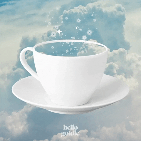 HelloGoldie clouds sparkles tea cup the feels GIF