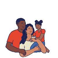 Illustrated gif. Family of three wrap their arms around each other in front of a transparent background. Text, "The American Rescue Plan helped families thrive."