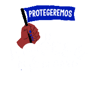 Text gif. Brown hand with blue fingernails in front of transparent background waves a blue flag up and down that reads, “Protegeremos” followed by the text, “El acceso al aborto Maine.”