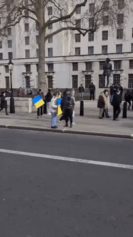 Protesters Chant Outside Downing Street as Russia Attacks Ukraine