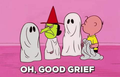 giphygifcaption halloween costumes its the great pumpkin charlie brown good grief oh good grief GIF