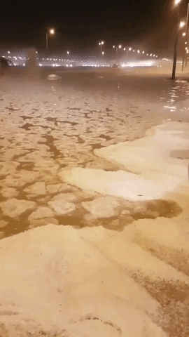 Hailstorm Leaves Icy Flash Flood in Saudi City of Sakakah