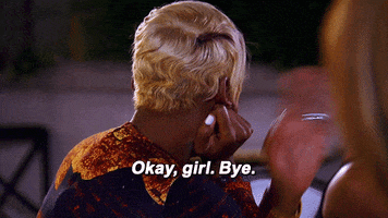 Reality TV gif. Nene Leaks on Real Housewives of Atlanta. Her head is turned away from us and she has her head in a palm. With the other hand, she waves and says, "Okay, girl. Bye" without ever turning to look.