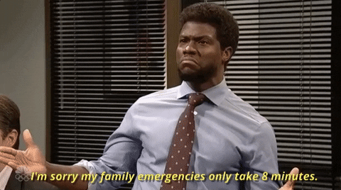 kevin hart im sorry my family emergencies only take 8 minutes GIF by Saturday Night Live