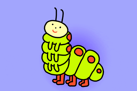 Illustrated gif. Chubby green caterpillar with a smiling face nods its head excitedly and text appears, "yes."
