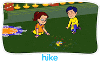 Cartoon gif. Two children kneel to watch a spinning firecracker before we cut to a street strung with lights and decorated with rangoli. Finally we cut to a satellite image of India glowing with lights and text that reads, "Happy Diwali."