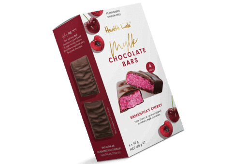 HealthLabSnacks giphyupload cherry chocolatebars healthlab Sticker