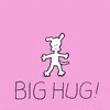 Cartoon gif. Chippy the Dog waves its arms wide open and hugs itself, saying "Grrr!" Text, "Big hug!"