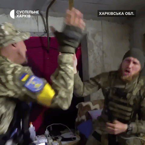 Ukrainian Soldiers Celebrate WC Qualifier Win