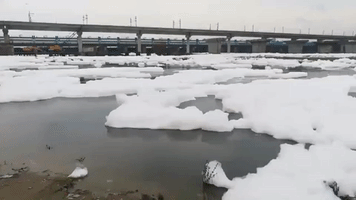 New Delhi River Covered in Thick, Flowing Foam