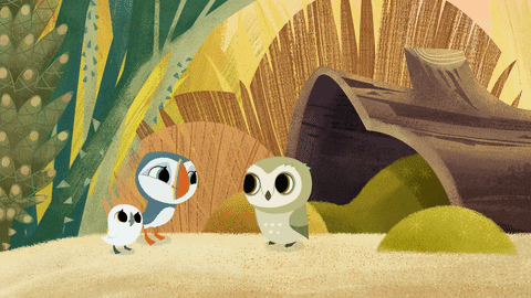 puffin #rock #puffinrock  #oona #otto #baba #owl #puffins #happy #excited GIF by Puffin Rock