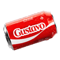 Sponsored gif. A red can of Coca-Cola with the name "Gustavo" spins horizontally. 