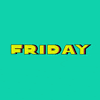 Text gif. Like a wave, each letter stretches tall and then shrinks back to its original size.” Text, “Friday.”