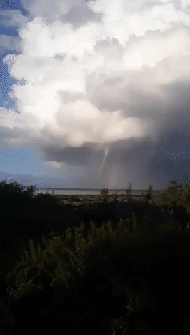 Waterspout and Rainbow Spotted Off Cyprus Coast