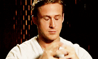 Celebrity gif. Ryan Gosling face palms into his hands, rubbing his eyebrows and eyes in frustration like he just heard the most annoying thing ever. 