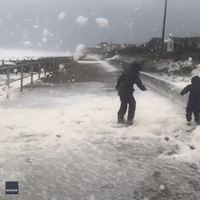 Kids Hit With Sideways 'Sea Snow' as Storm Francis Intrudes on Family Vacation in Wales