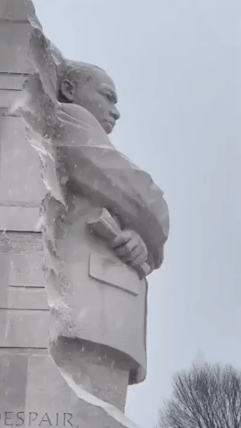 Snow Swirls Around Washington's Martin Luther King Jr Memorial