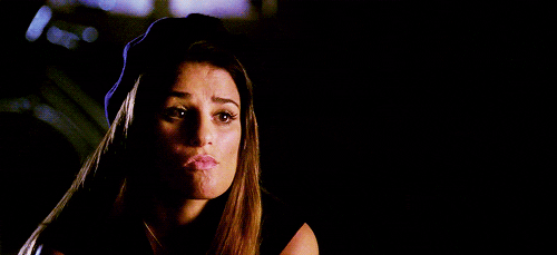 TV gif. Lea Michele as Rachel Berry in Glee grits her teeth while pursing her lips and rolling her eyes.