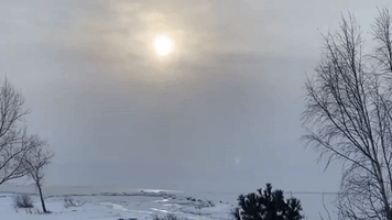 Ice Flows Down Niagara River as Winter Weather Grips Lake Erie