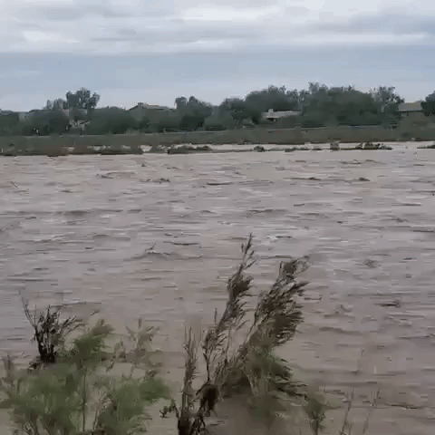 Rillito River Swells Following Heavy Rain in Tucson, Arizona