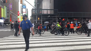Delivery Workers Unite in Times Square to Demand Workplace Protections