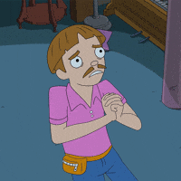 TV gif. With a worried expression, Freddy from The Harper House pleads on his knees, clasping his hands in front of him.
