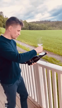 Party Trick With Bottle of Bubbly Goes a Little Flat