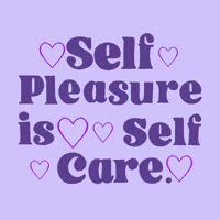 Text gif. Amongst pulsating purple hearts over a lilac background reads the message, “Self pleasure is self care.”