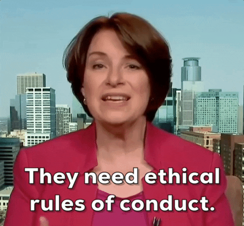 A gif showing a woman speaking with the text, 'They need ethical rules of conduct.