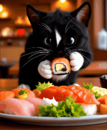 Sushi Cat Cute Animal Eating GIF by Felini Rocks