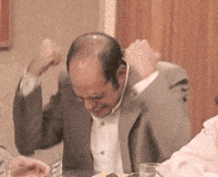 TV gif. David Cross on Mr. Show with Bob and David slams his fist against the table and rises up furiously, screaming, "No!" at the top of his lungs. His eyes appear reptilian with slivered pupils, and they stare menacingly at us.