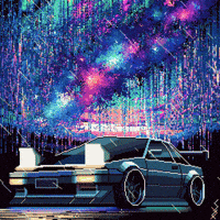 Sachcoothearty pixelart glitch car rain GIF