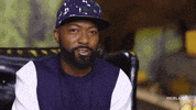 TV gif. In a baseball cap, Desus from Desus and Mero shakes his head and says, “No.” He then motions his hand as if to say, “Stop.”