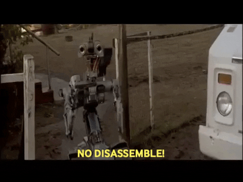 johnnyxmas giphygifmaker short circuit johnny 5 disassemble GIF