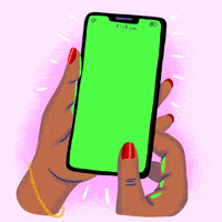 Digital art gif. A cartoon manicured hand holds a vibrating cartoon cell phone, with a notification on the screen that reads, "Recordatorio aborto es cuidado de salud," all against an ombre pink background