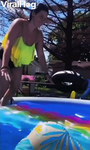 Woman Slides Straight Across Pool on Raft