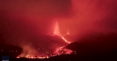 Lava Shoots From Crater During Volcanic Eruption in Spain's Canary Islands