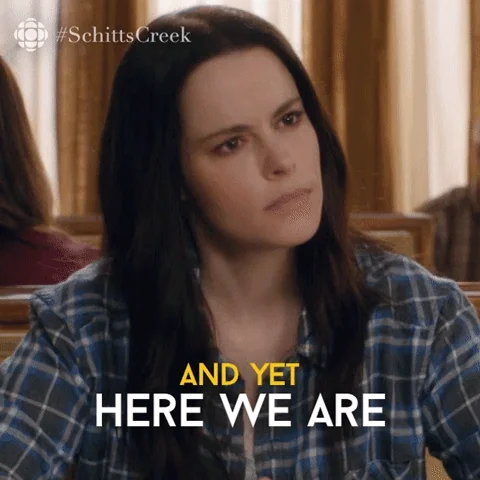 here we are schitts creek GIF by CBC - Find & Share on GIPHY