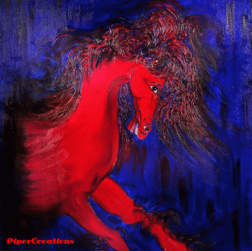 Pipercreations Oilpainting Horse Art Red Blue GIF