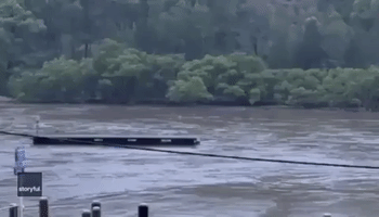 'Massive' Unmoored Pontoon Drifts in Hawkesbury River During Flooding in New South Wales