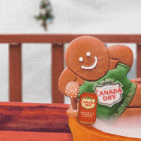 Sponsored gif. Two gingerbread cookies relax in a steaming hot tub, wearing Canada Dry sweaters and drinking tiny cans of Canada Dry. The gif cuts between close ups of the two cookies. Text: "Dude. Dude" 