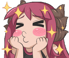 Anime gif. Pink and brown haired girl with rosy cheeks closes her eyes and blows a kiss as gold sparkles shine around her.