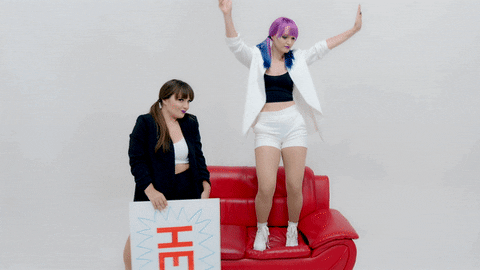 rachelelynae giphyupload jump hey couch GIF