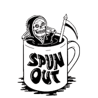 Spun Out Coffee Sticker by creaturefiends