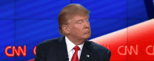 Political gif. Donald Trump on a CNN debate has an indifferent facial expression and waves off a comment.